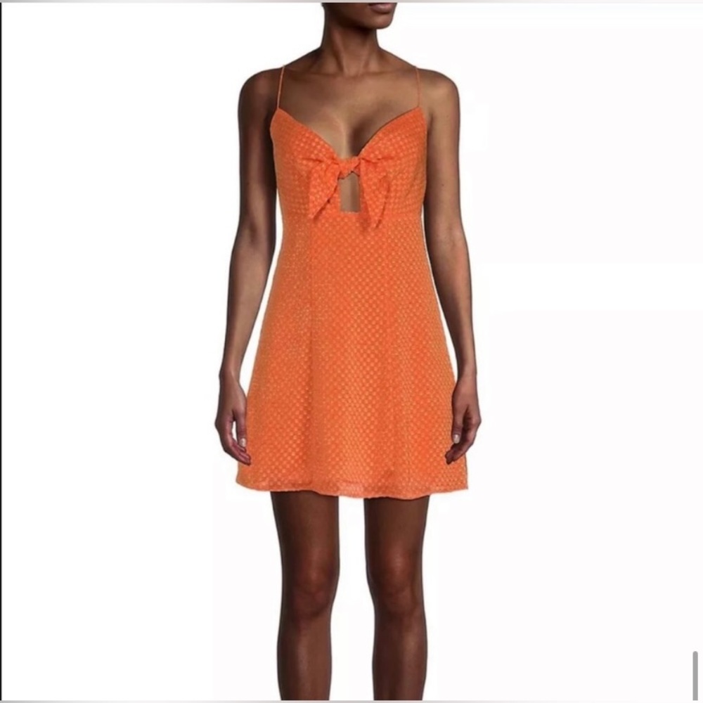 Alice + Olivia Monarch Orange tie-front spaghetti strapped dress